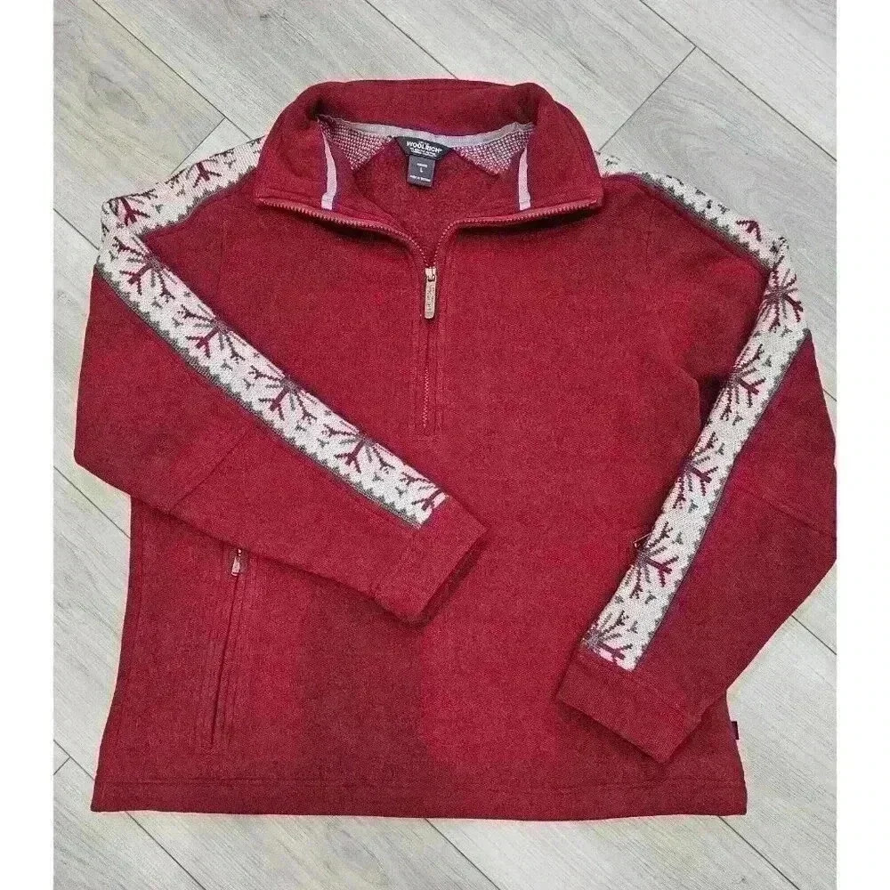 Woolrich Women's Pullover Zip Sweater Size Lg Snowflake Red Nordic
